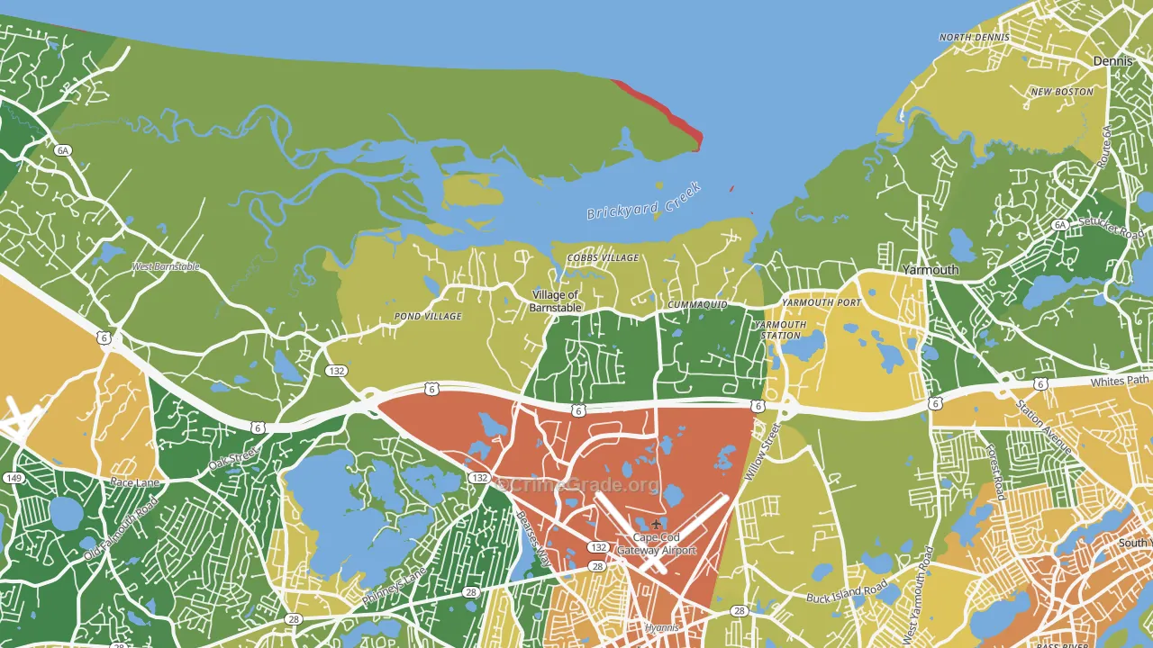 Barnstable, MA Map of Vandalism Rates
