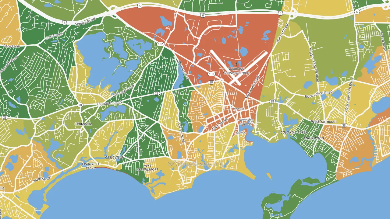 Barnstable Town, MA Map of Vandalism Rates