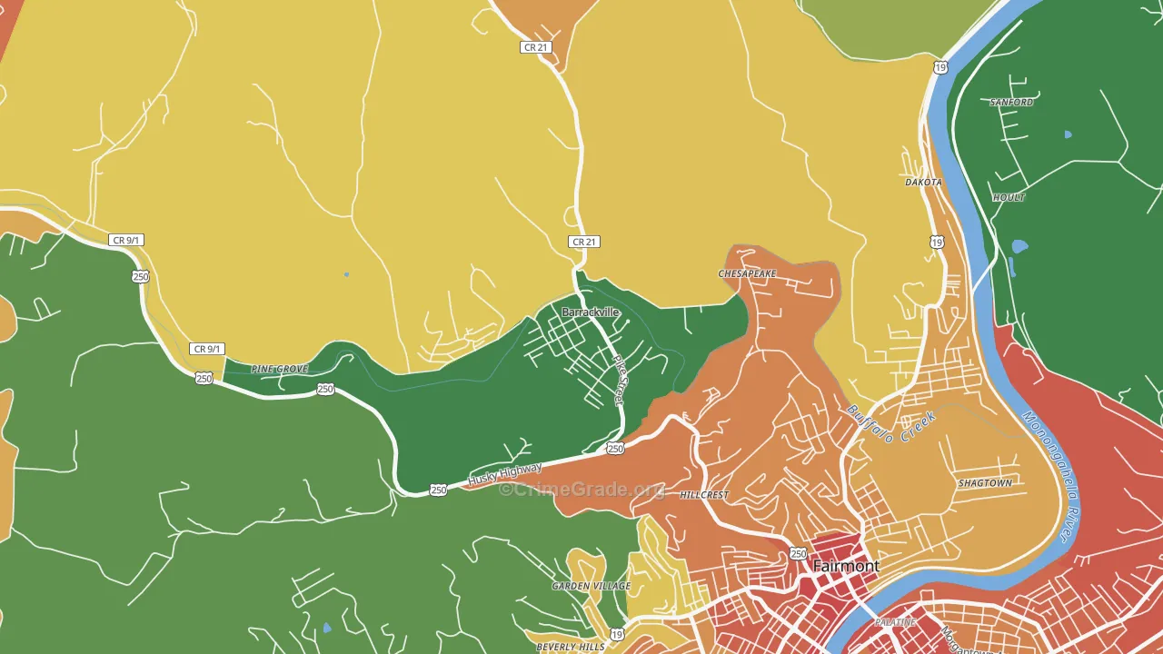 Barrackville, WV Map of Vandalism Rates