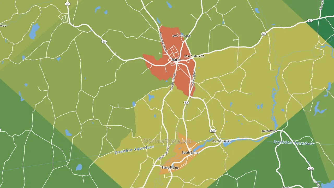 Barre, MA Map of Vandalism Rates