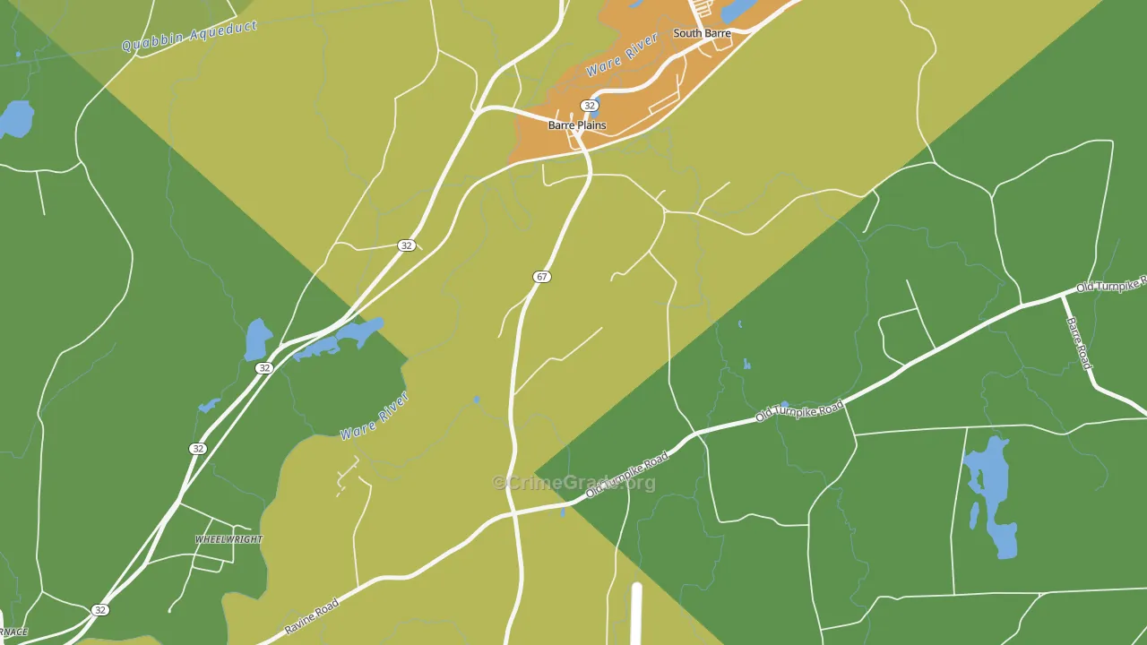 Barre Plains, MA Map of Vandalism Rates