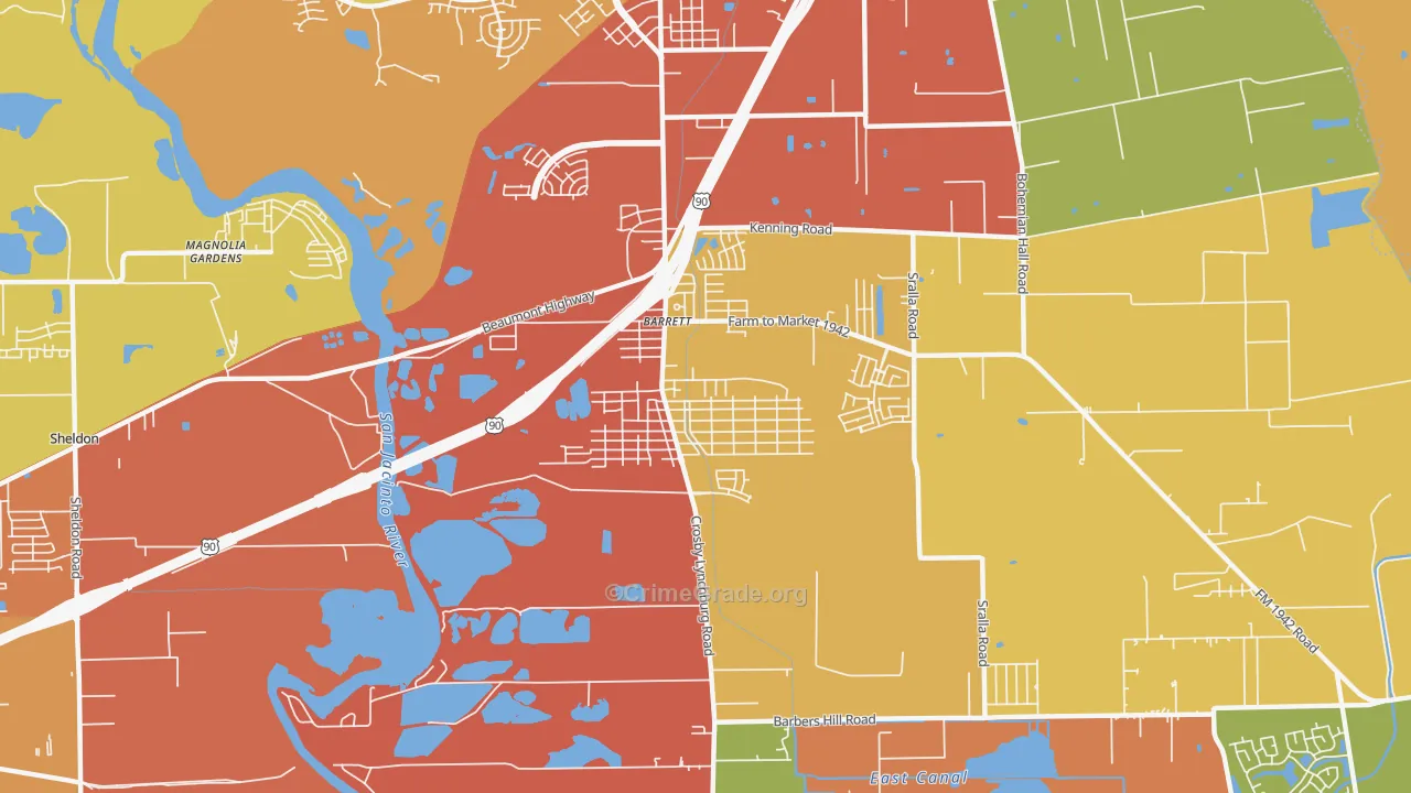 Barrett, TX Map of Vandalism Rates