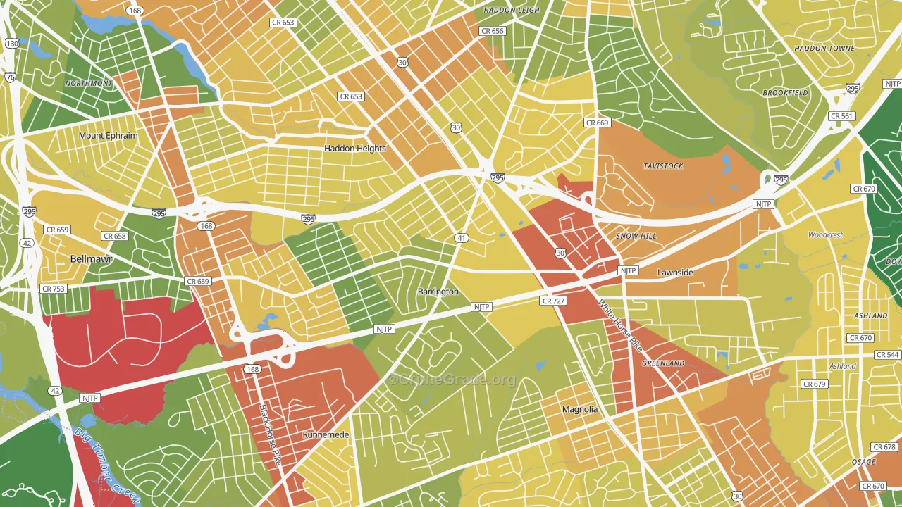 Barrington, NJ Map of Vandalism Rates