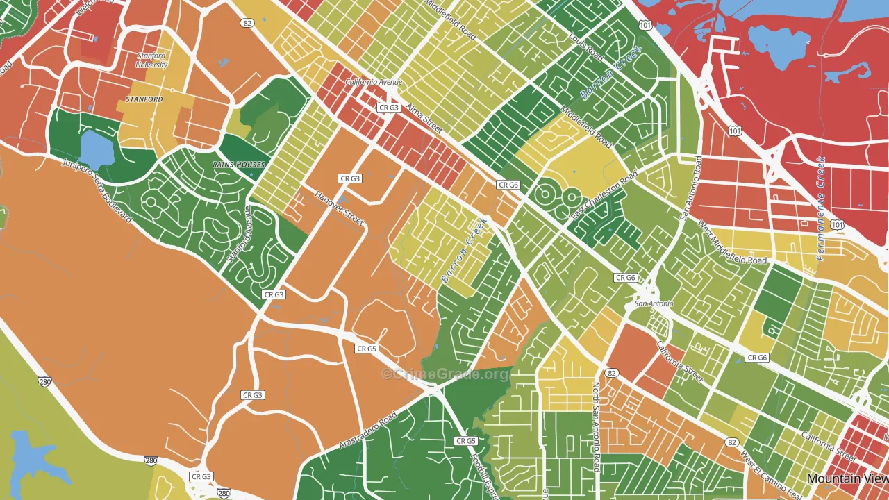 Barron Park, Palo Alto, CA Map of Vandalism Rates