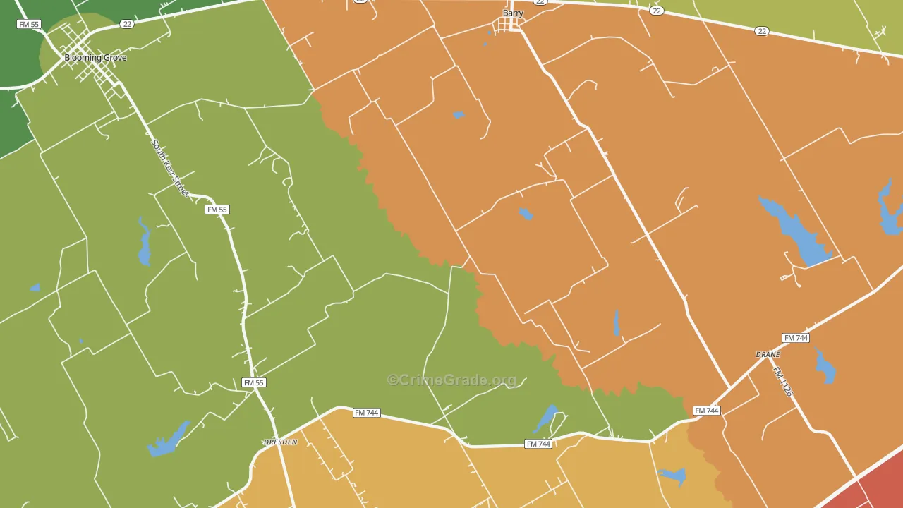 Barry, TX Map of Vandalism Rates