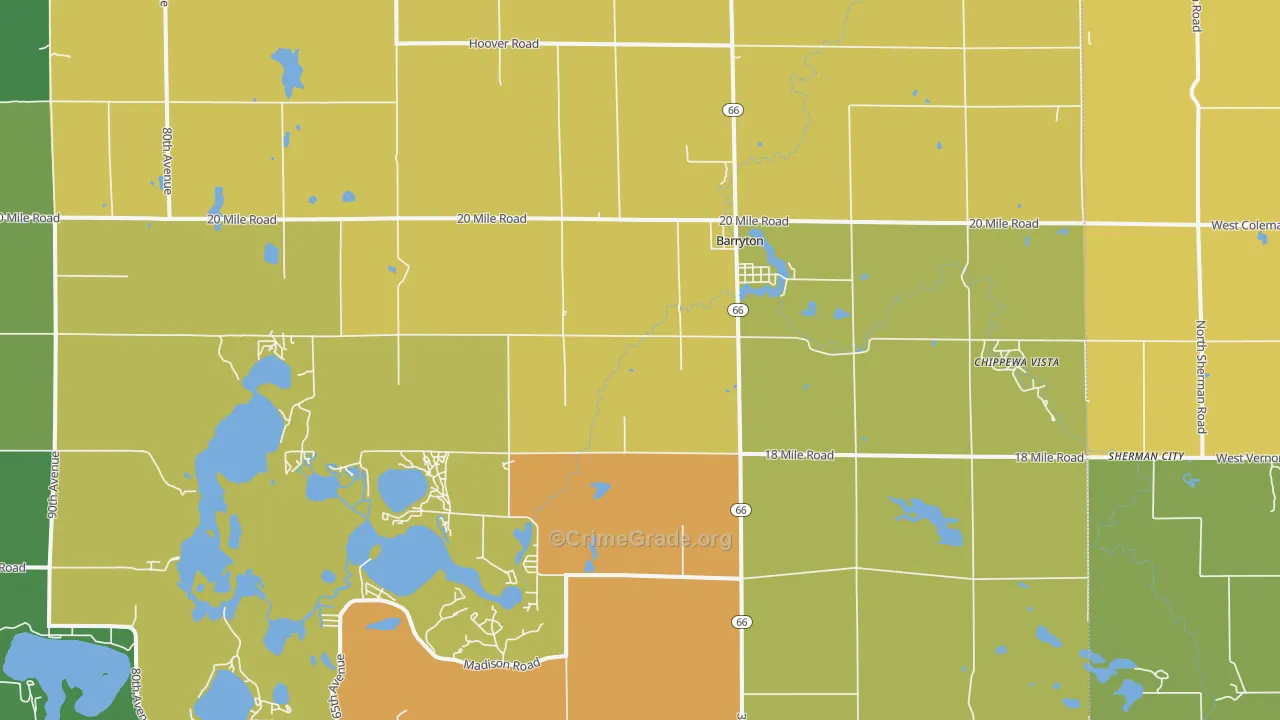 Barryton, MI Map of Vandalism Rates