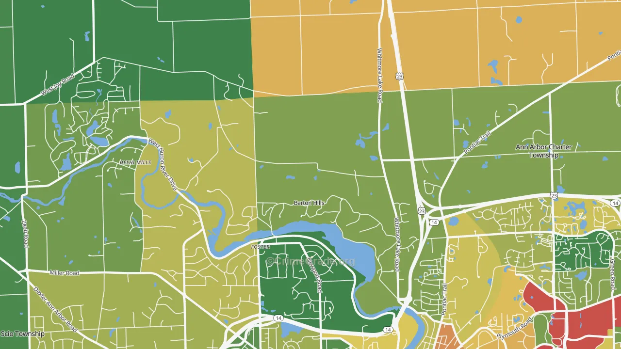 Barton Hills, MI Map of Vandalism Rates