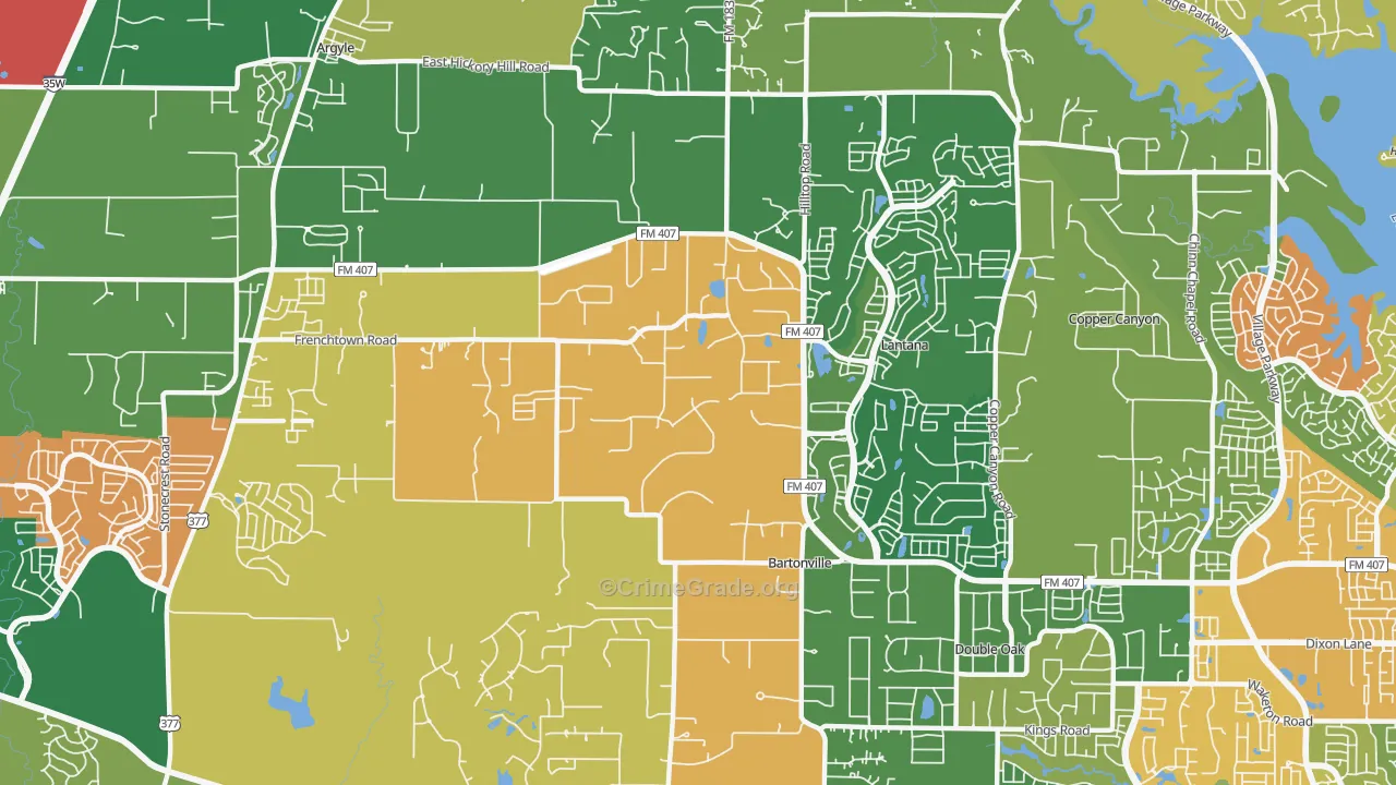 Bartonville, TX Map of Vandalism Rates