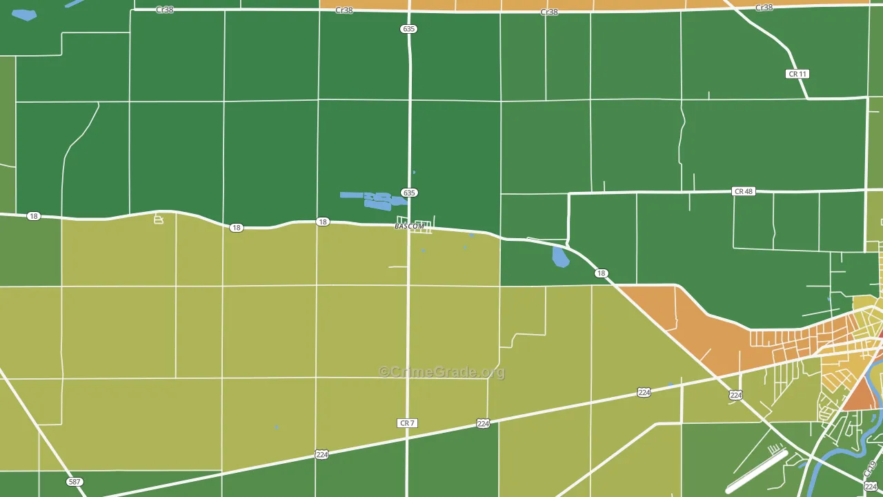 Bascom, OH Map of Vandalism Rates