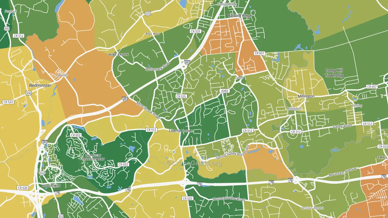 Basking Ridge, NJ Map of Vandalism Rates