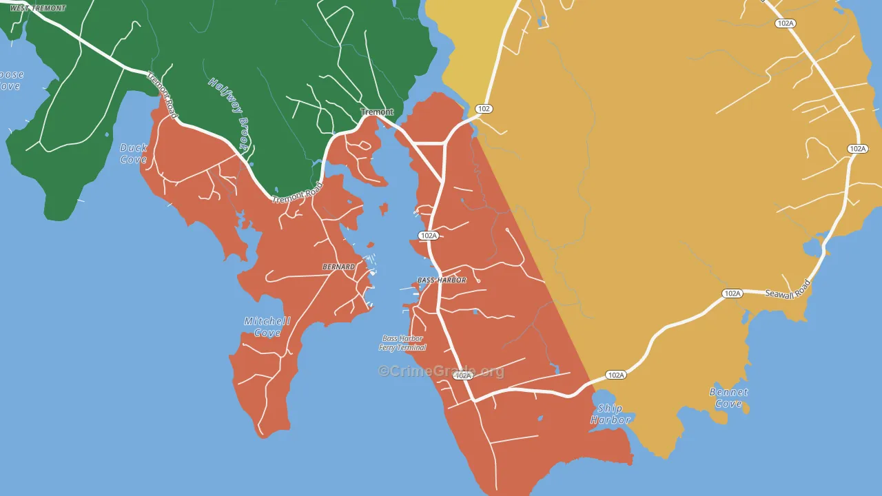 Bass Harbor, ME Map of Vandalism Rates
