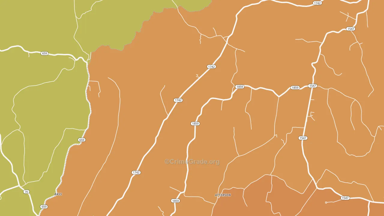 Bass, KY Map of Vandalism Rates