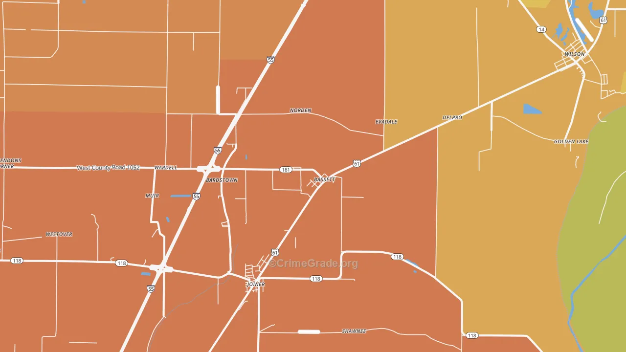 Bassett, AR Map of Vandalism Rates