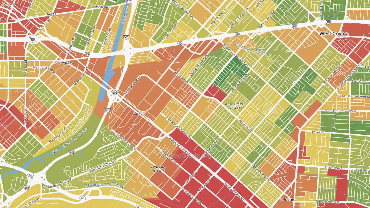 Bassett, West Puente Valley, CA Map of Vandalism Rates