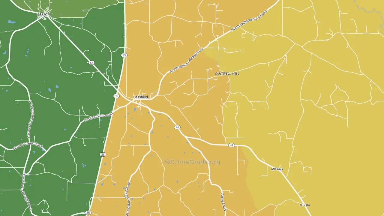 Bassfield, MS Map of Vandalism Rates