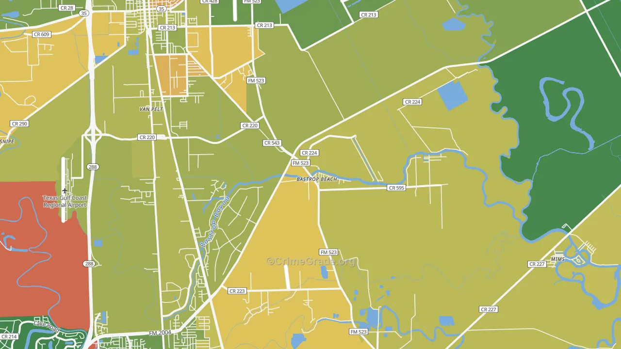 Bastrop Beach, TX Map of Vandalism Rates