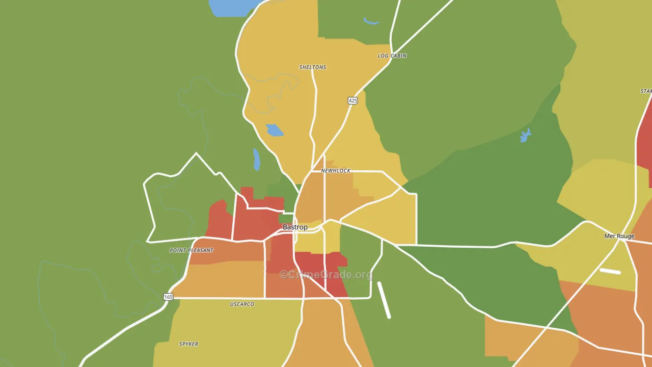Bastrop, LA Map of Vandalism Rates