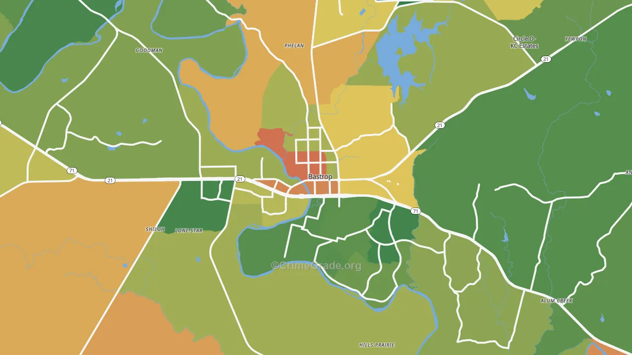 Bastrop, TX Map of Vandalism Rates