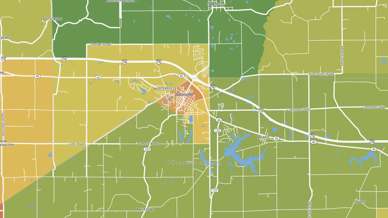 Batesville, IN Map of Vandalism Rates