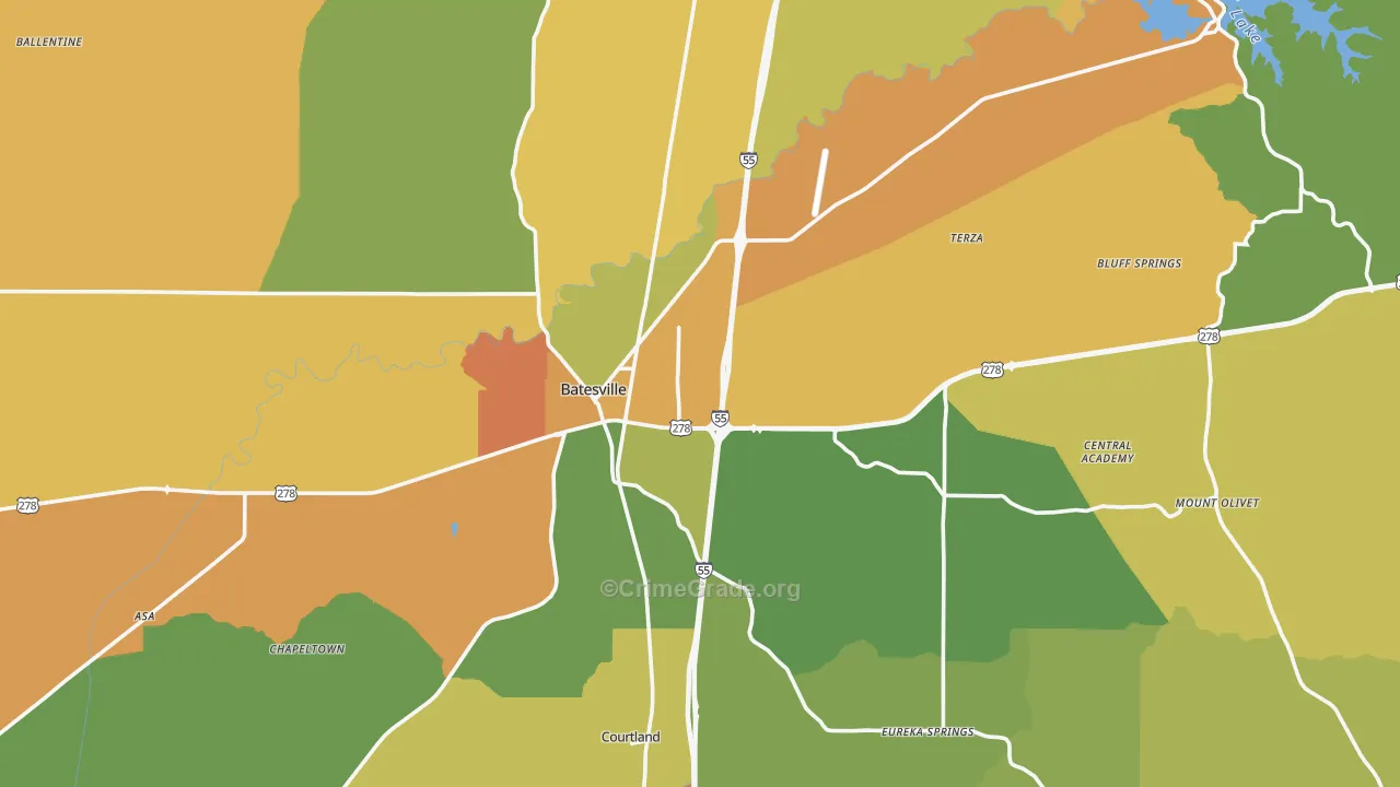 Batesville, MS Map of Vandalism Rates