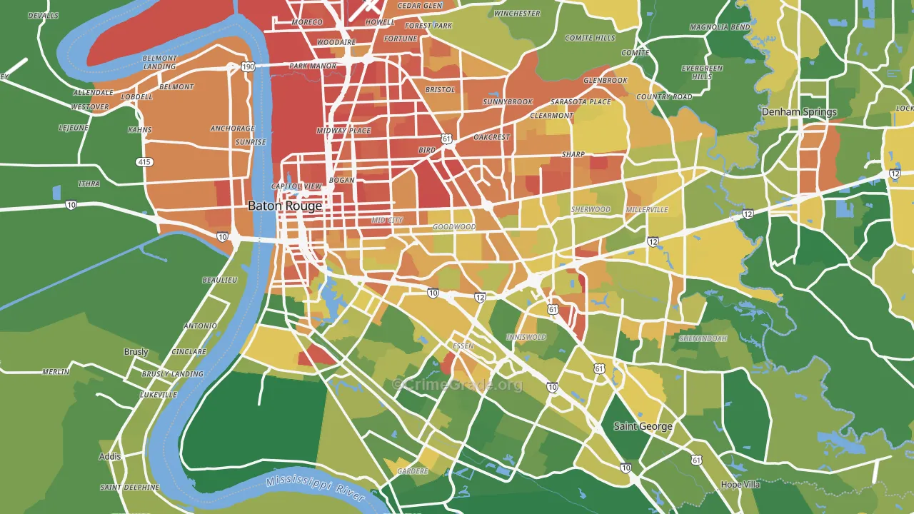 Baton Rouge, LA Map of Vandalism Rates