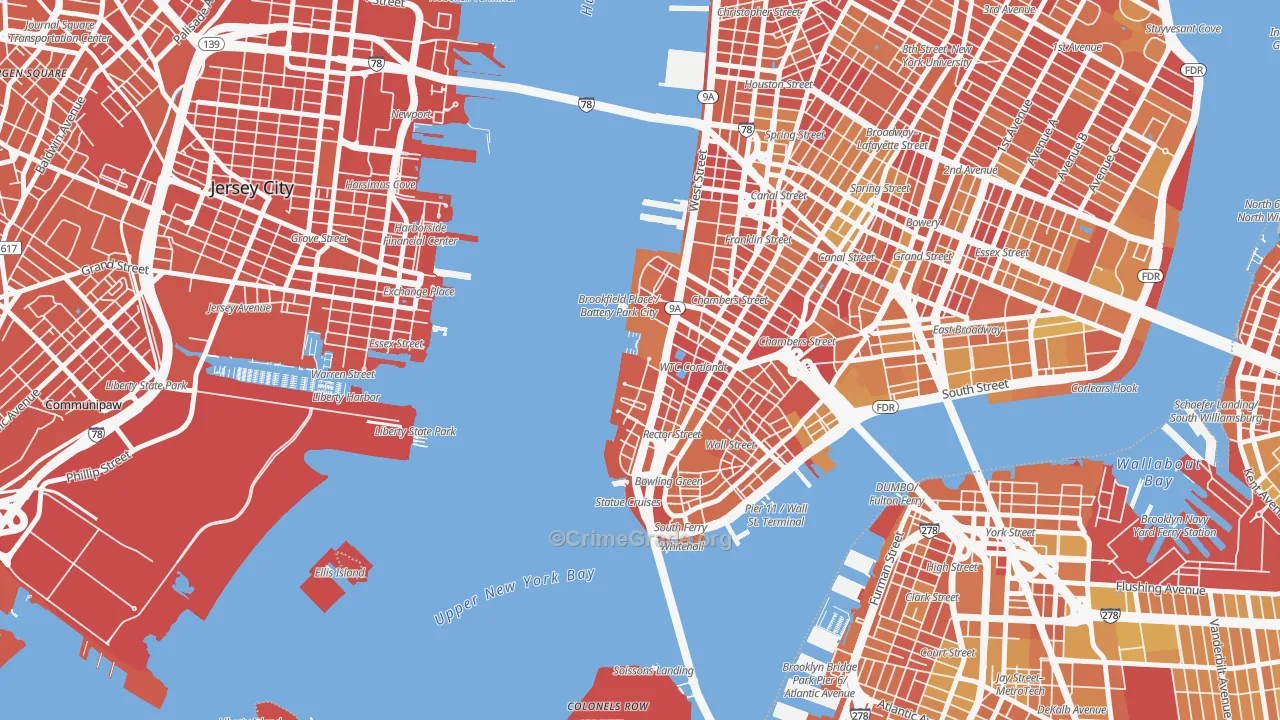 Battery Park, Manhattan, NY Map of Vandalism Rates