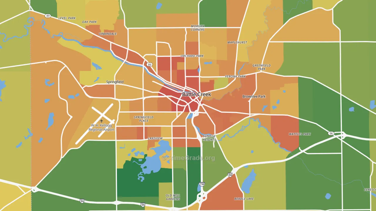 Battle Creek, MI Map of Vandalism Rates