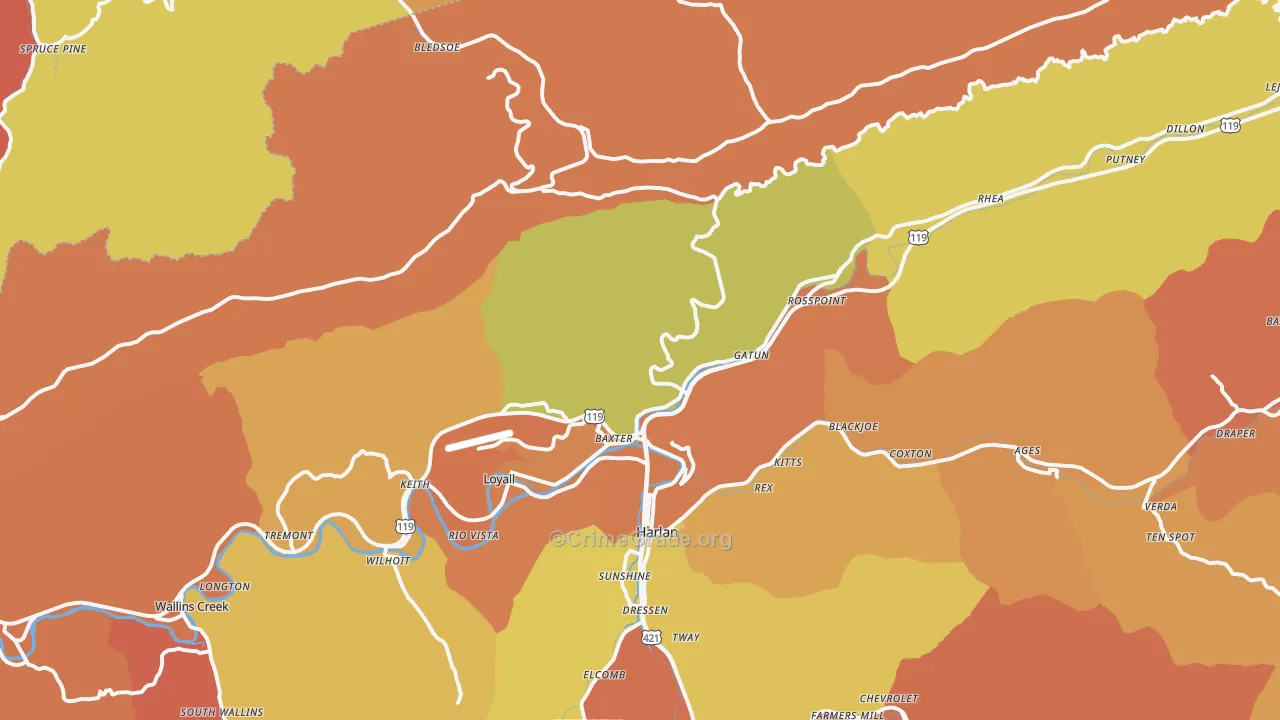 Baxter, KY Map of Vandalism Rates