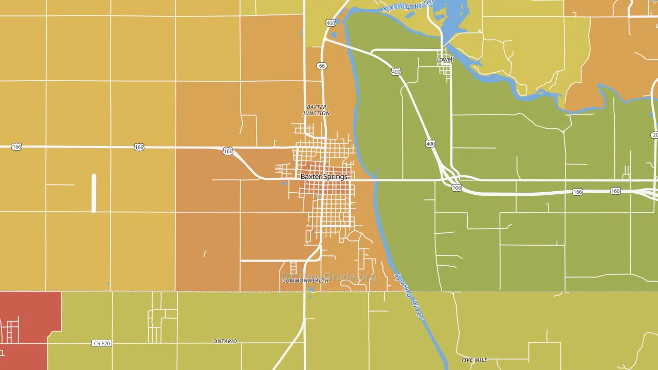 Baxter Springs, KS Map of Vandalism Rates