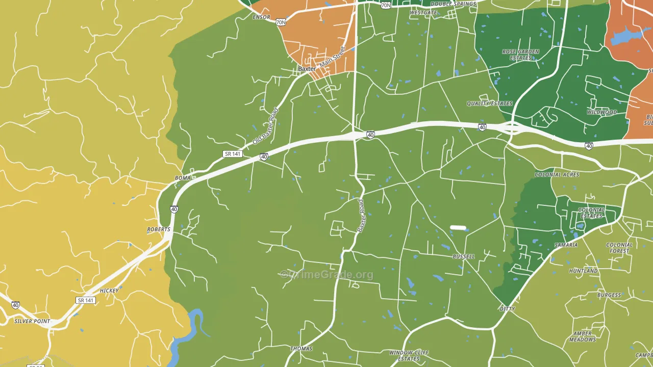 Baxter, TN Map of Vandalism Rates