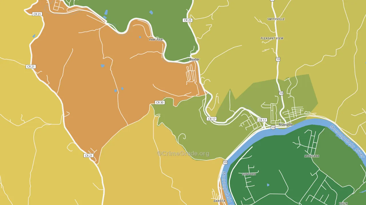 Baxter, WV Map of Vandalism Rates