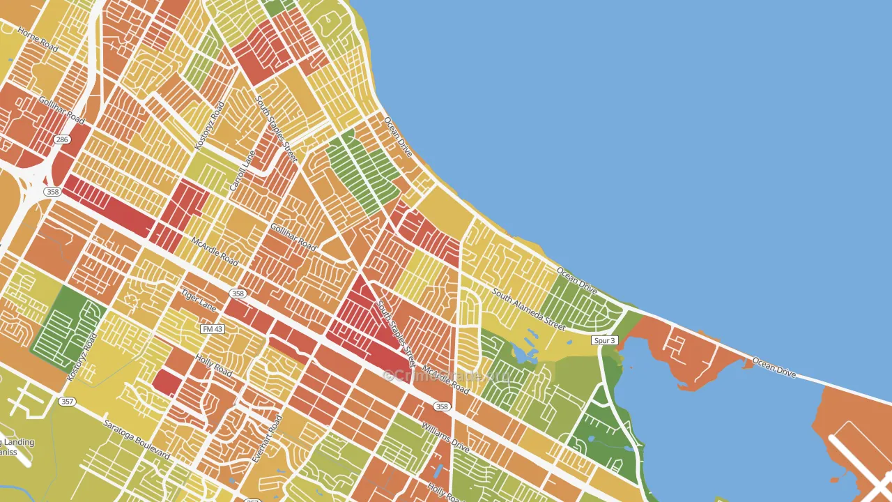 Bay Area, Corpus Christi, TX Map of Vandalism Rates