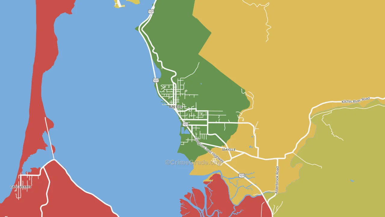 Bay City, OR Map of Vandalism Rates