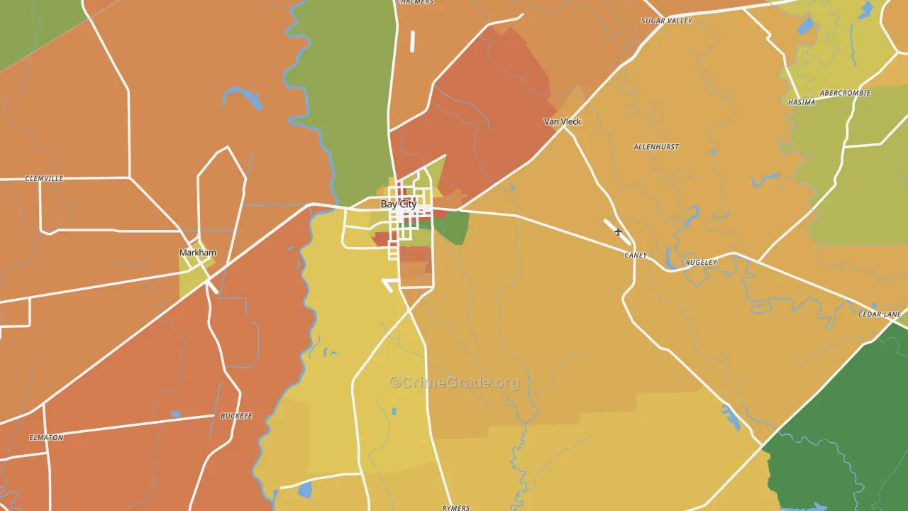 Bay City, TX Map of Vandalism Rates