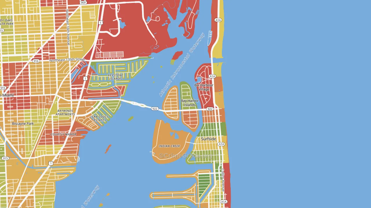 Bay Harbor Islands, FL Map of Vandalism Rates