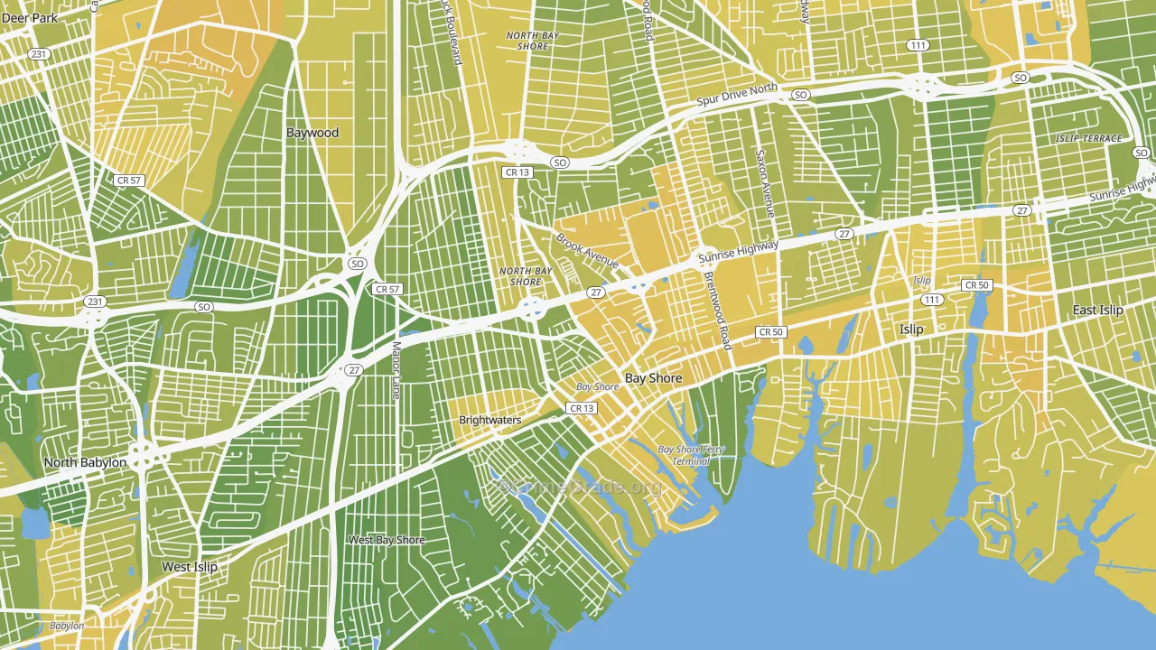 Bay Shore, NY Map of Vandalism Rates