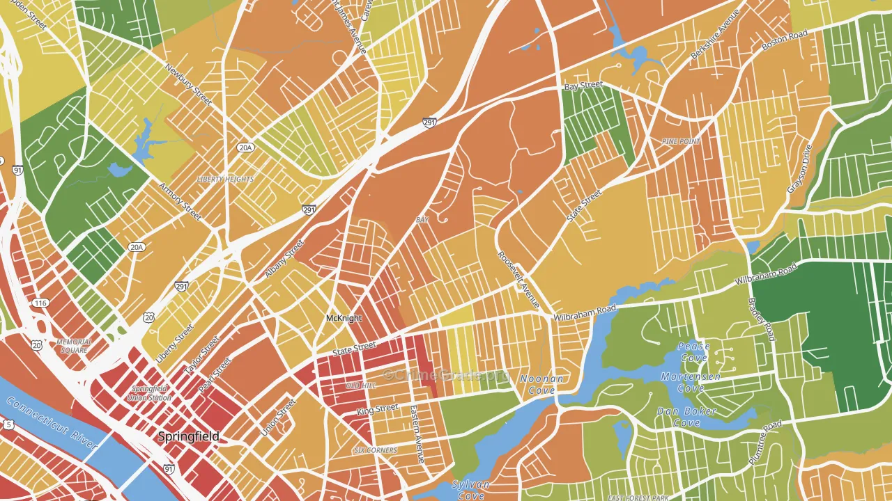 Bay, Springfield, MA Map of Vandalism Rates