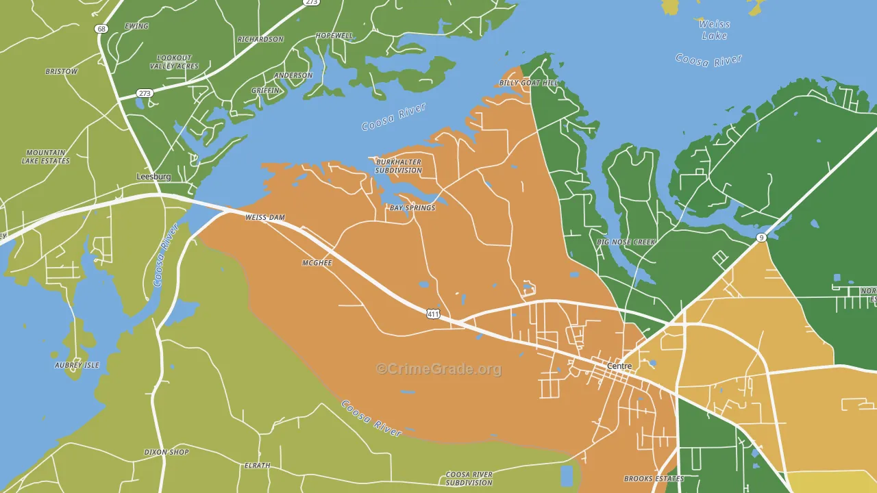 Bay Springs, AL Map of Vandalism Rates