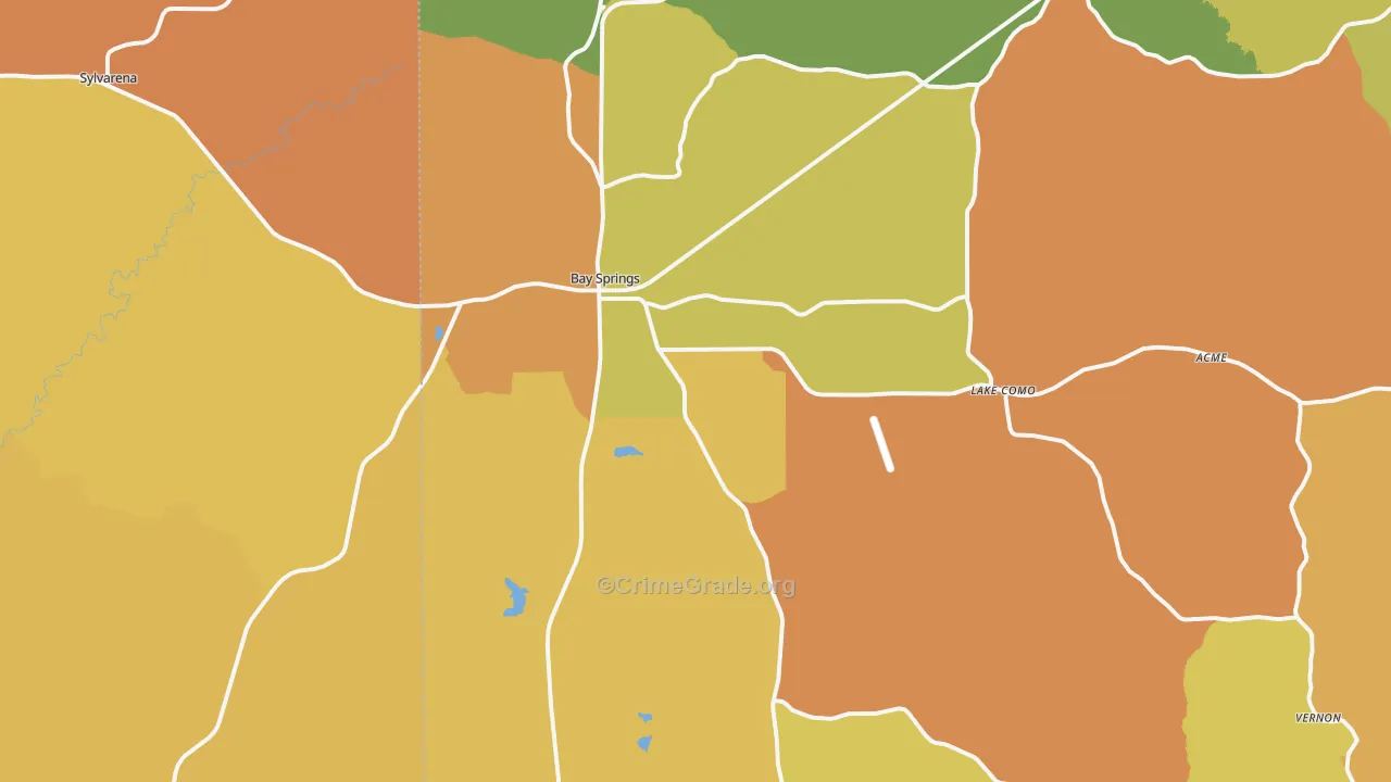 Bay Springs, MS Map of Vandalism Rates