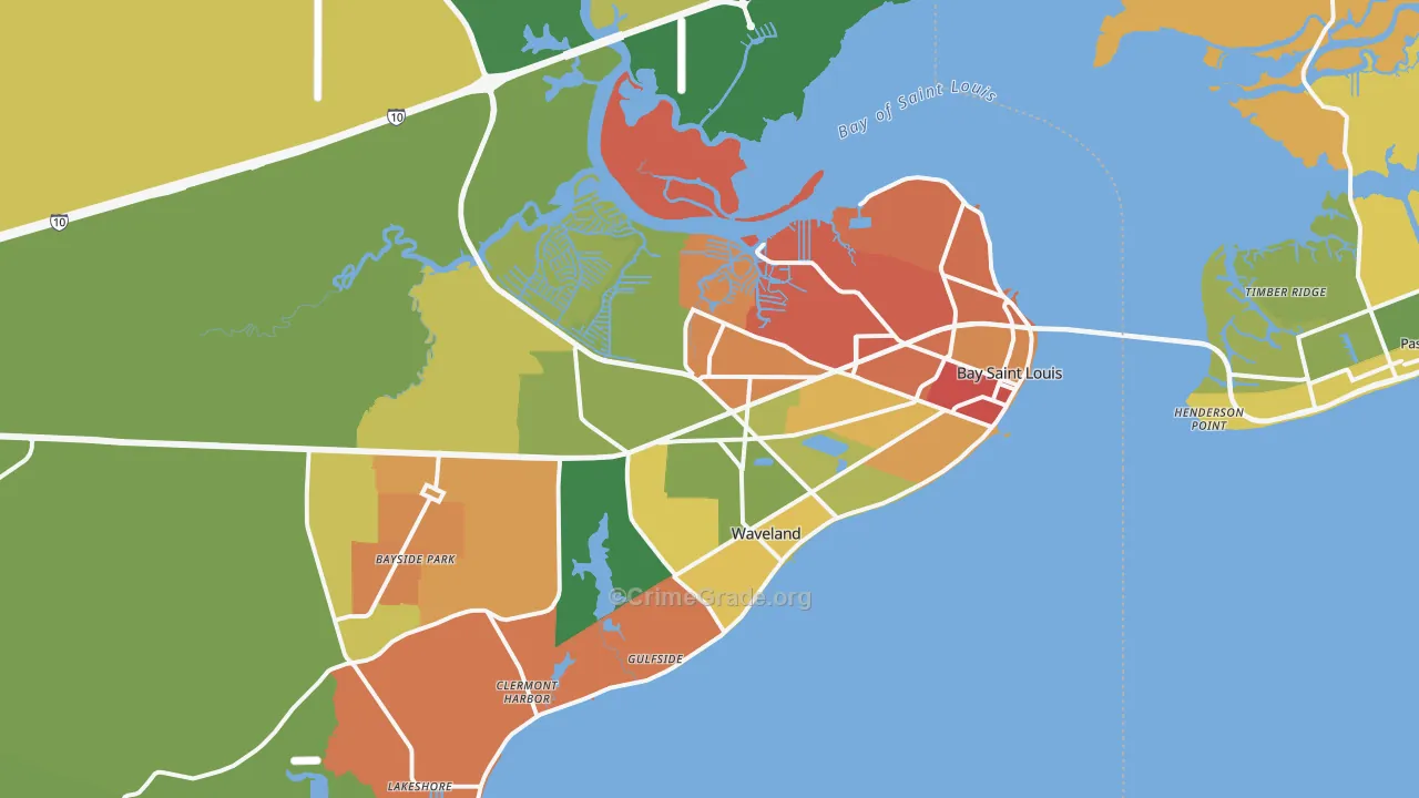Bay St. Louis, MS Map of Vandalism Rates