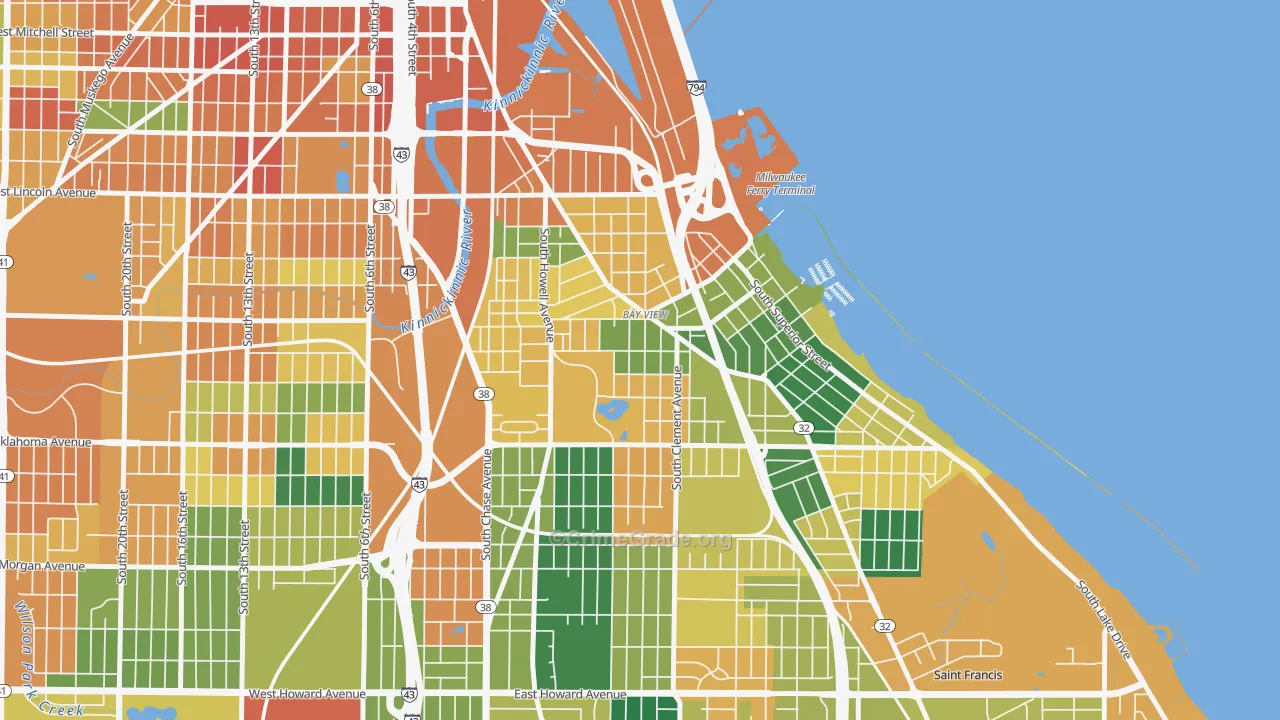 Bay View, Milwaukee, WI Map of Vandalism Rates