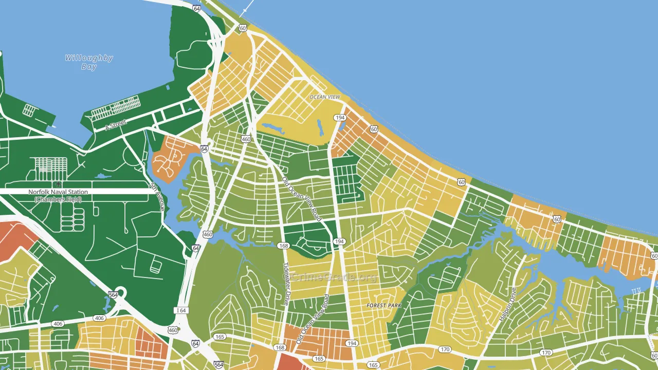 Bay View, Norfolk, VA Map of Vandalism Rates