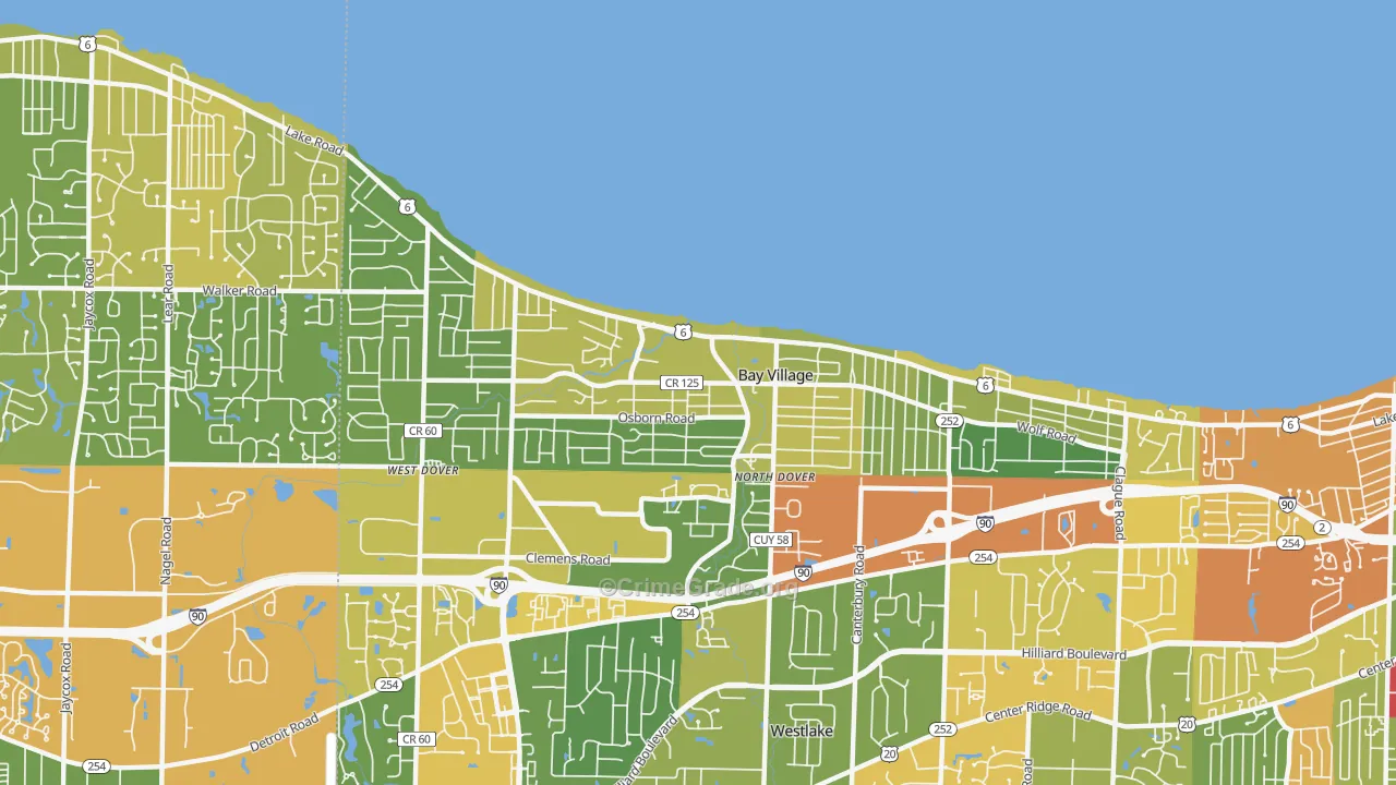 Bay Village, OH Map of Vandalism Rates