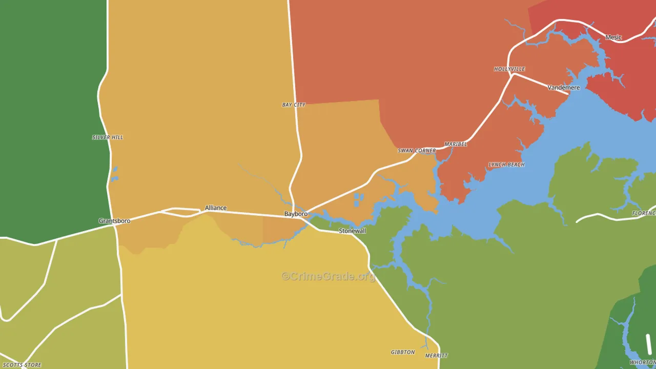 Bayboro, NC Map of Vandalism Rates