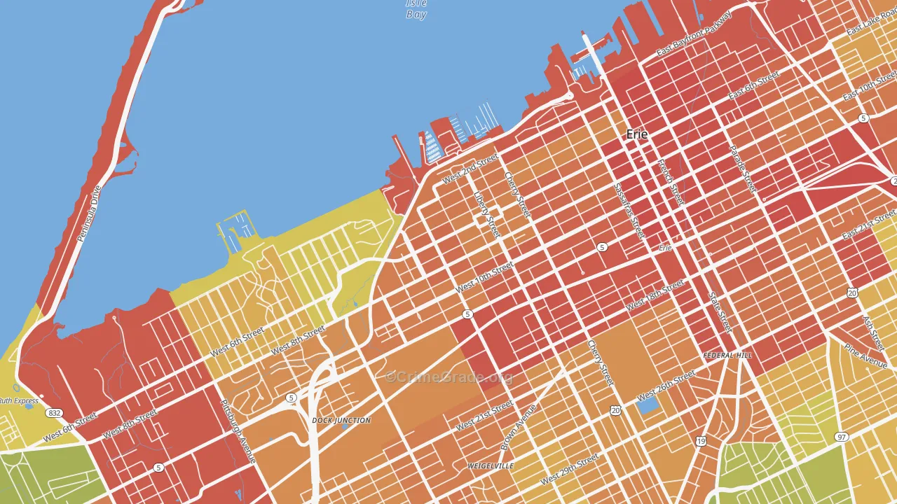 Bayfront, Erie, PA Map of Vandalism Rates