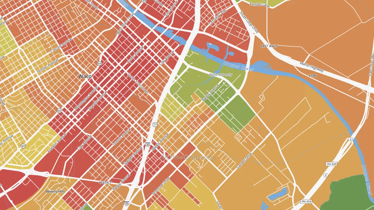Baylor, Waco, TX Map of Vandalism Rates