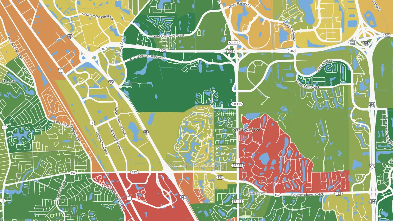 Baymeadows, Jacksonville, FL Map of Vandalism Rates