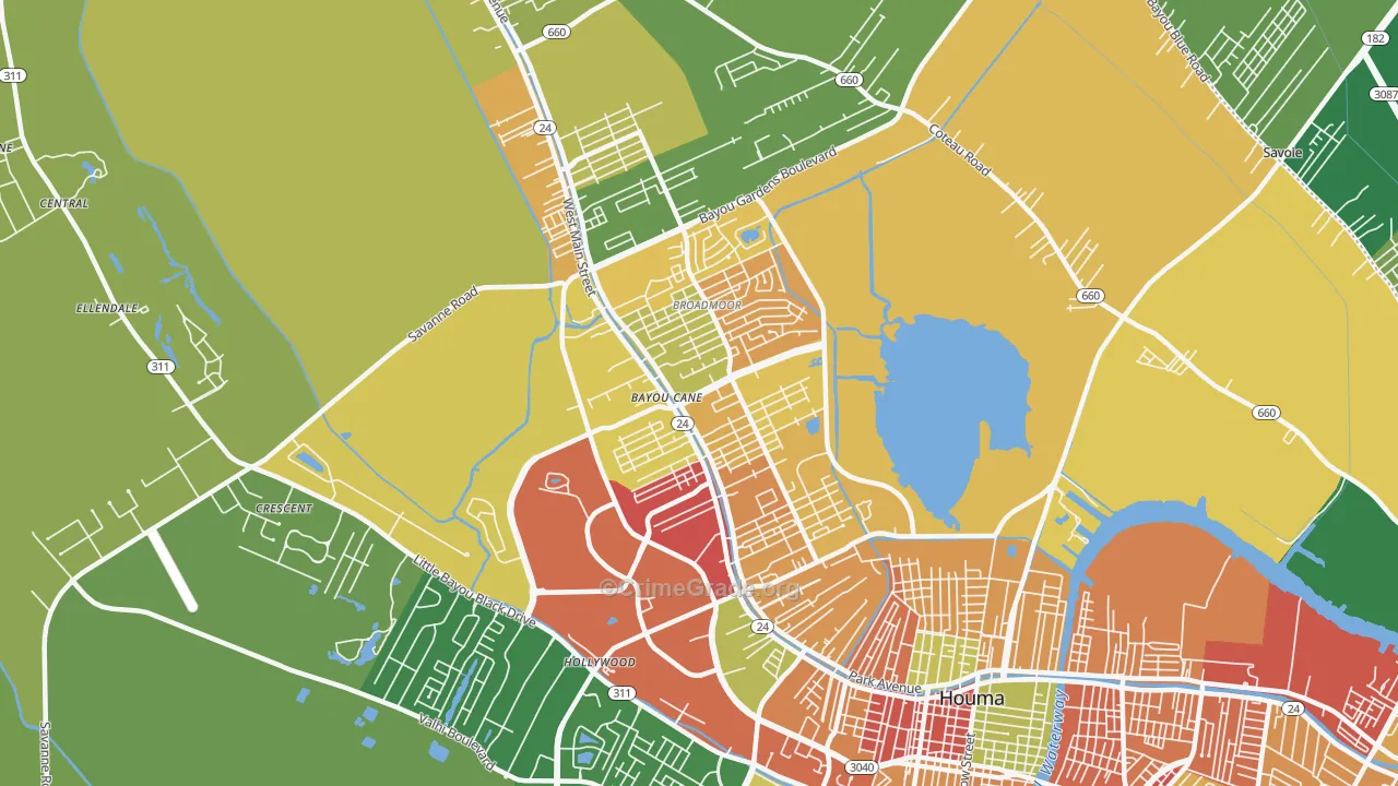 Bayou Cane, LA Map of Vandalism Rates