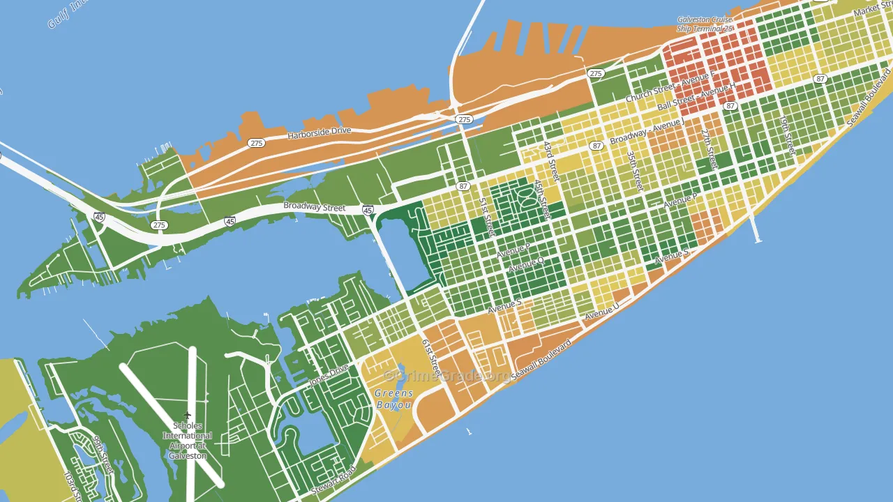 Bayou Shore, Galveston, TX Map of Vandalism Rates