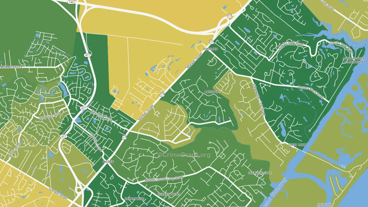 Bayshore, Wilmington, NC Map of Vandalism Rates